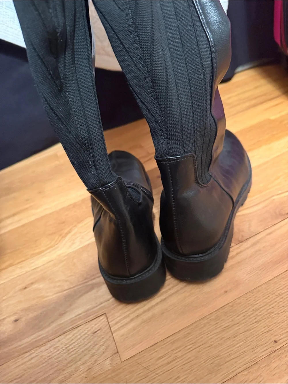 ASOS Black Over-the-Knee Ribbed Panel Boots